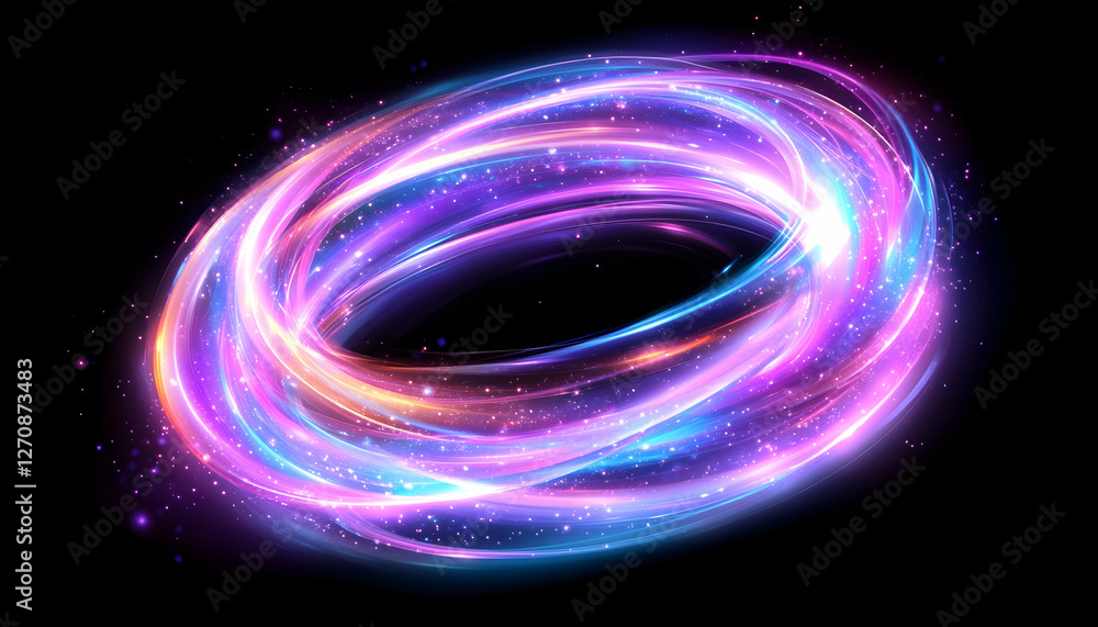 Aufkleber light trails forming ovals with sparkles on dark background for web design use