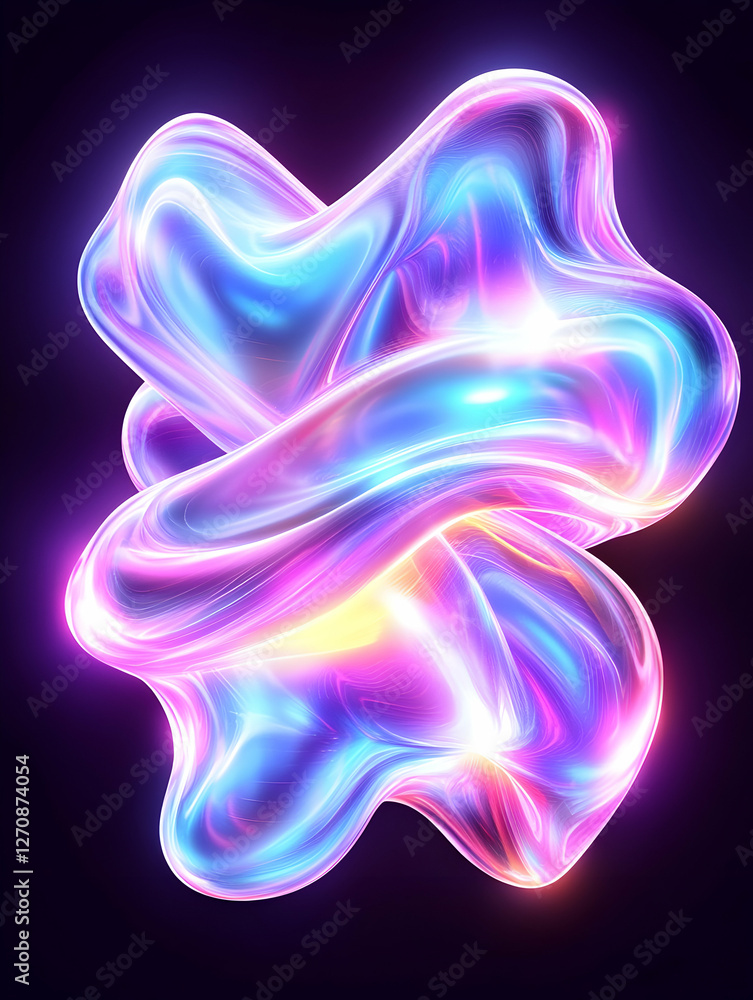 Poster luminous, abstract, iridescent blob floating against a plain background for creativity