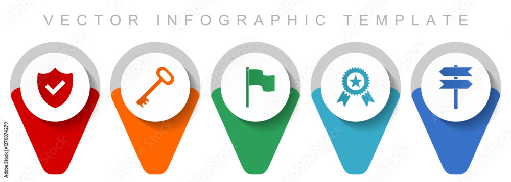 Aufkleber internet pointer collection, miscellaneous icons such as shield, key, flag, badge and signpost, flat