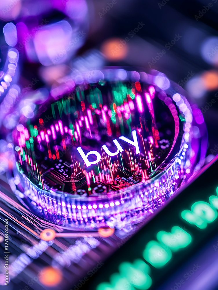 Aufkleber macro buy key financial graph and keyboard reflect trade. for investment usage