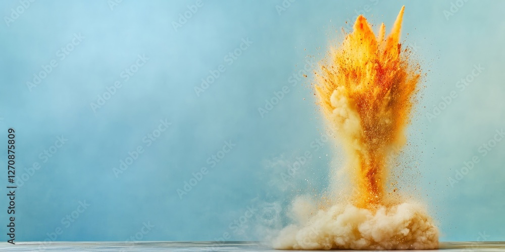 Poster dynamic explosion effect with vibrant colors and smoke clouds