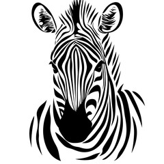 Zebra head graphic, black and white, simple, animal portrait