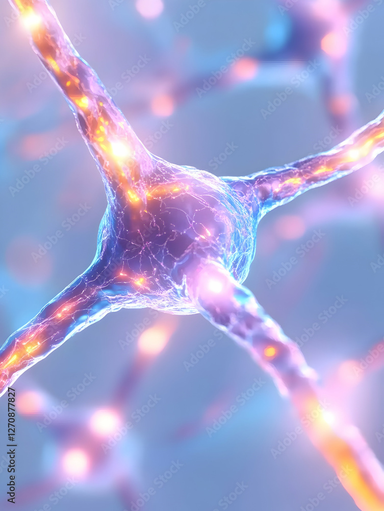 Aufkleber neural network close up neuron cells firing in the brain, scientific simulation