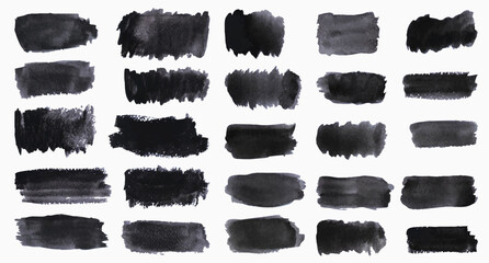 Collection of hand-painted watercolor brush strokes in black.