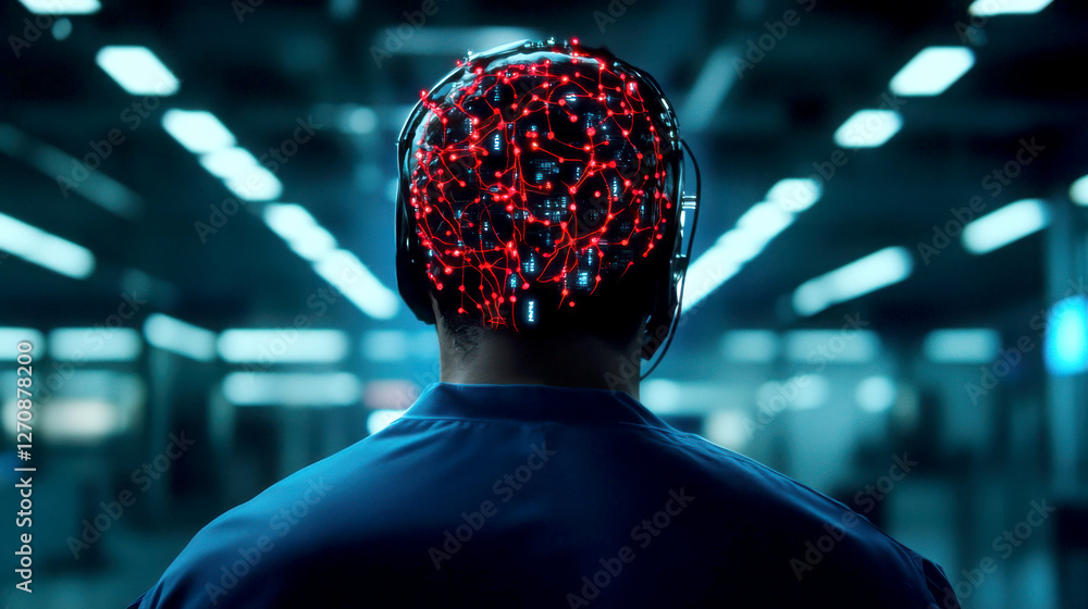 Poster a futuristic representation of neural networks in action.