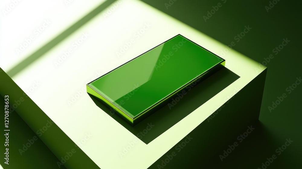 Poster tablet with a gesture-based navigation system, placed on a bright green backdrop, showcasing innovat
