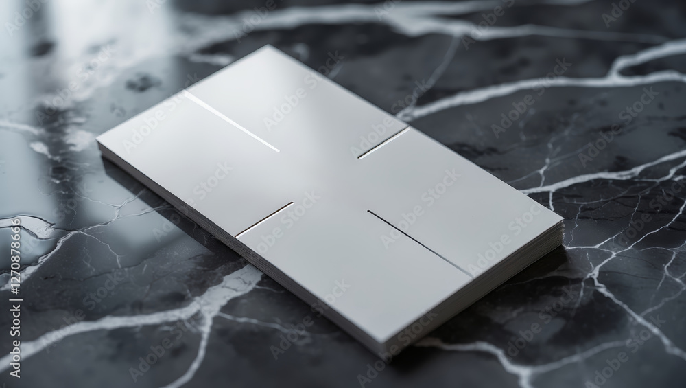 Poster modern design of a minimalist object resting on a dark marble surface during daylight hours