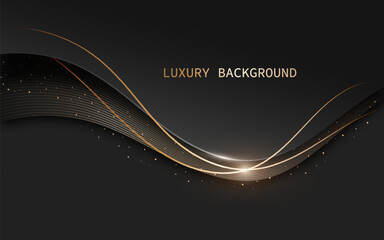 Modern abstract design with a dark background and golden wave lines. Vector illustration