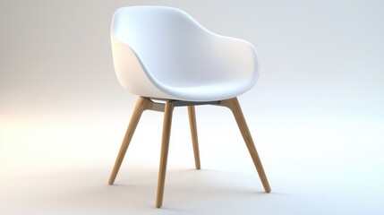 A sleek, modern white chair with wooden legs, perfect for contemporary interiors and providing stylish comfort.