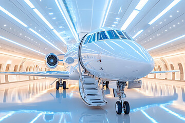 Fototapeta premium Private jet in hangar. Wealthy travel, luxury lifestyle, and personal air transport