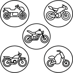Vector Line Art Motorbike Icons Set for Logos and Branding