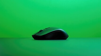 Ultra-slim wireless mouse with silent clicking technology, displayed on a green backdrop, representing modern office accessories