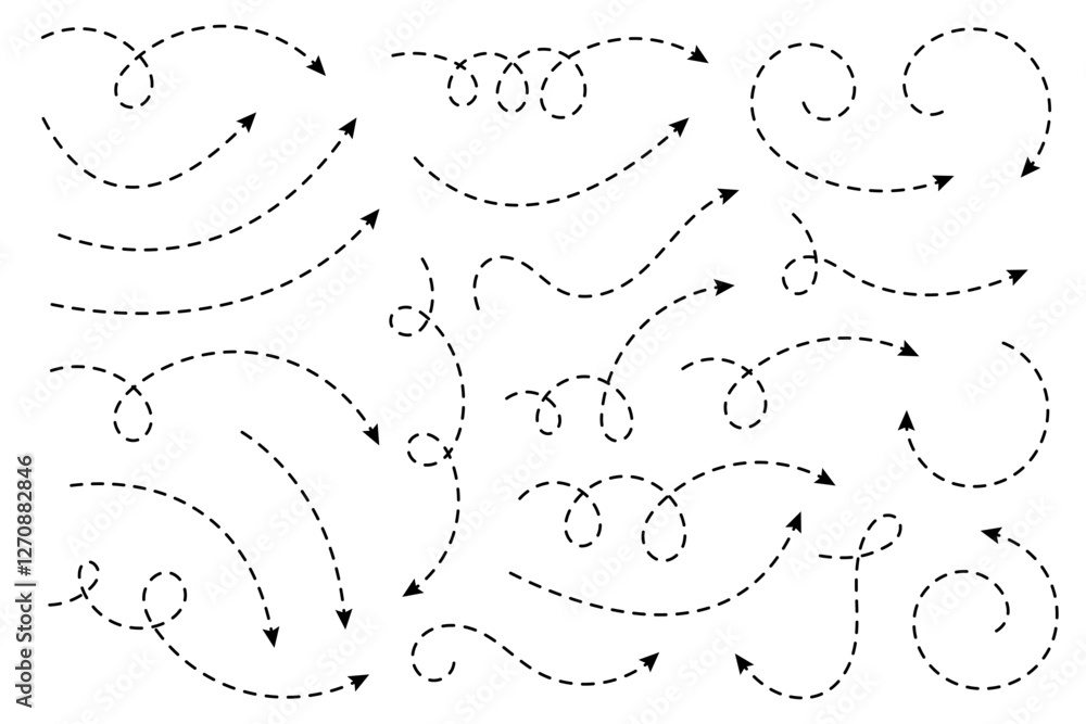 Poster curved dotted arrow. zigzag arrow stripes design with dotted lines.