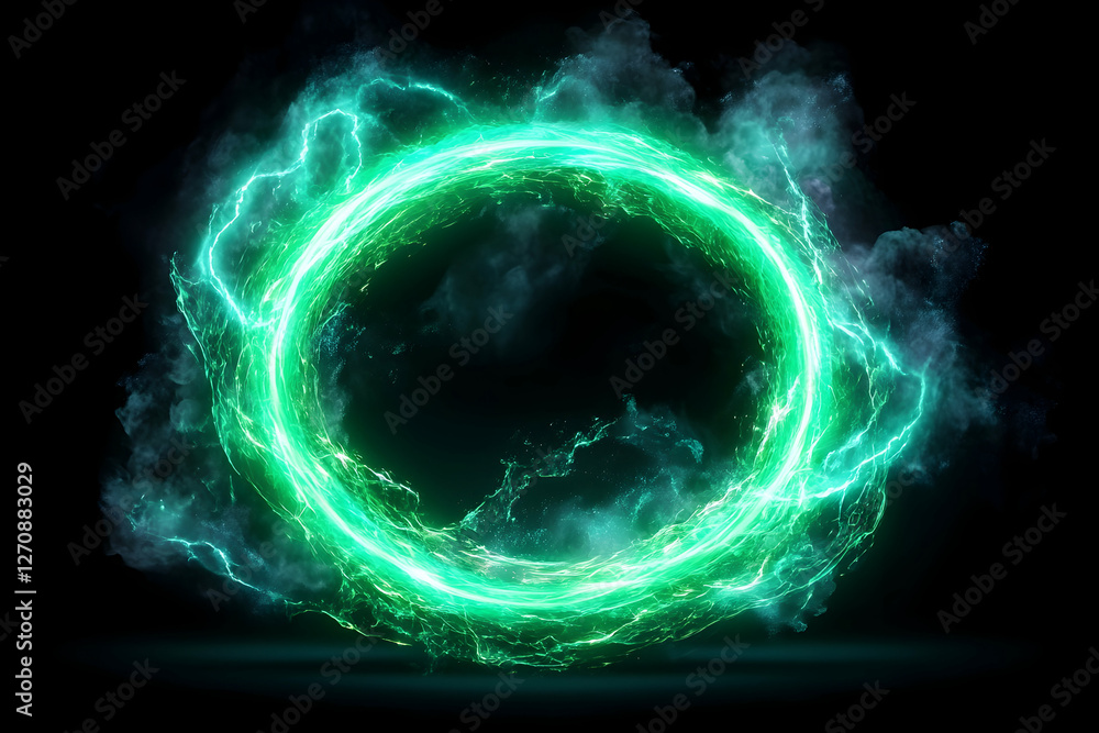 Poster ring of energy vortex with lightning and smoke effect for science or fantasy use