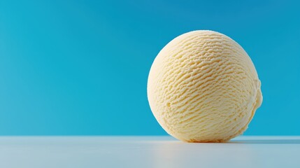 Delicious Yellow Ice Cream Scoop on Blue Background with Soft Lighting for Refreshing Dessert Ideas