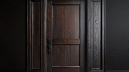 Fototapeta premium Dark Brown Wooden Door in a Dark Room