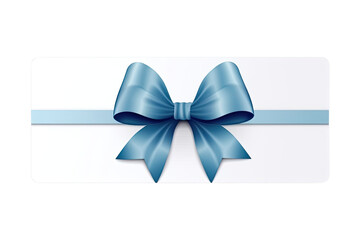 Elegant blue gift ribbon tied around a blank gift card, perfect for celebrations and special occasions.