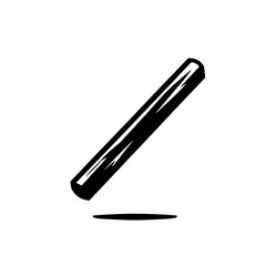 Ink Stroke of a Baton: A bold black ink illustration of a cylindrical baton, lying at a diagonal angle, with a short, soft shadow.