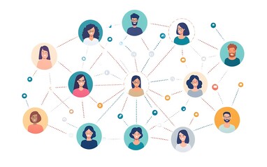 Diverse network of interconnected people, teamwork, communication, global connections, a wide range of diverse people,  possible use in social media graphic