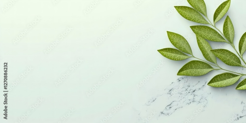 Aufkleber elegant green leaves on soft marble background for design use