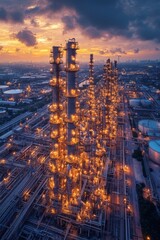 Fototapeta premium Industrial perspective of an oil refinery plant within an industry zone