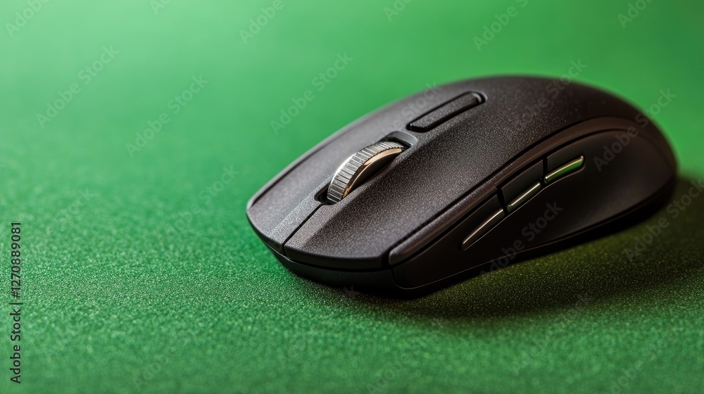 Poster wireless mouse with a premium metallic scroll wheel, displayed on a green backdrop, symbolizing refi