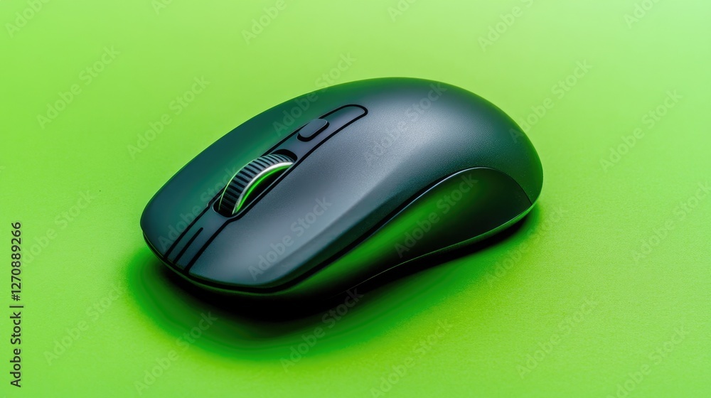 Poster wireless mouse with a smart ai gesture control feature, placed on a vibrant green background, symbol