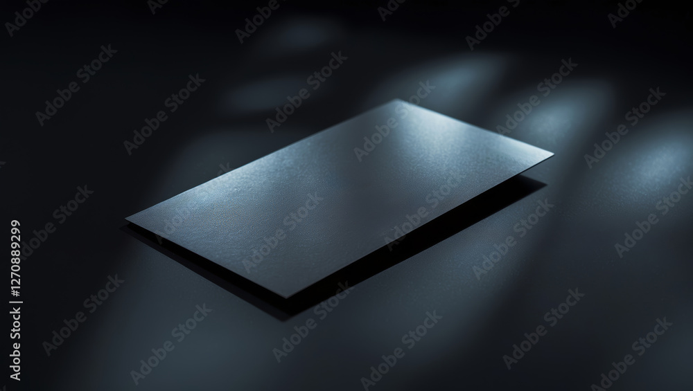 Poster plain card lies on a dark surface illuminated by soft light streams creating an elegant atmosphere