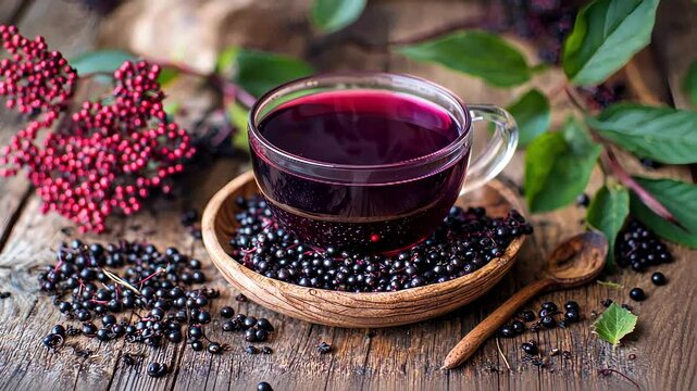 Close-up of elderberry tea. Selective focus