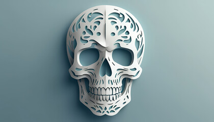 Intricate Papercut Skull Design on Minimalist Background