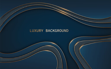Luxurious and modern abstract background with curved lines in dark blue with gold accents. Vector illustration