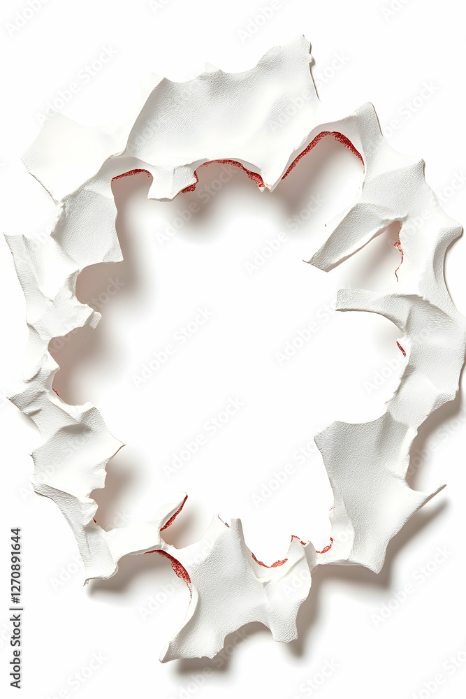 Poster torn paper forms a circle on white backdrop for background or graphic element