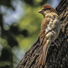 Beautiful bird perched on a tree trunk in a natural outdoor setting