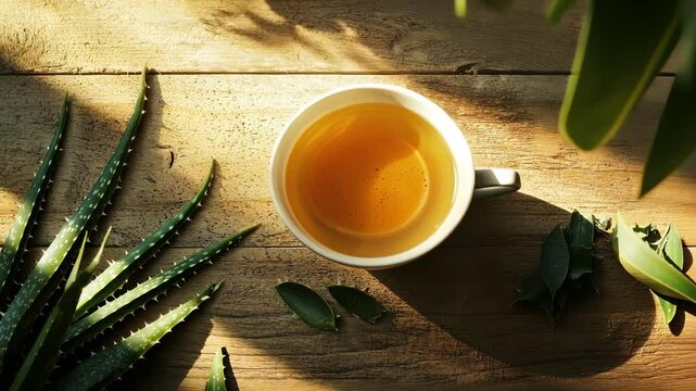 Close up of aloe vera tea. Selective focus