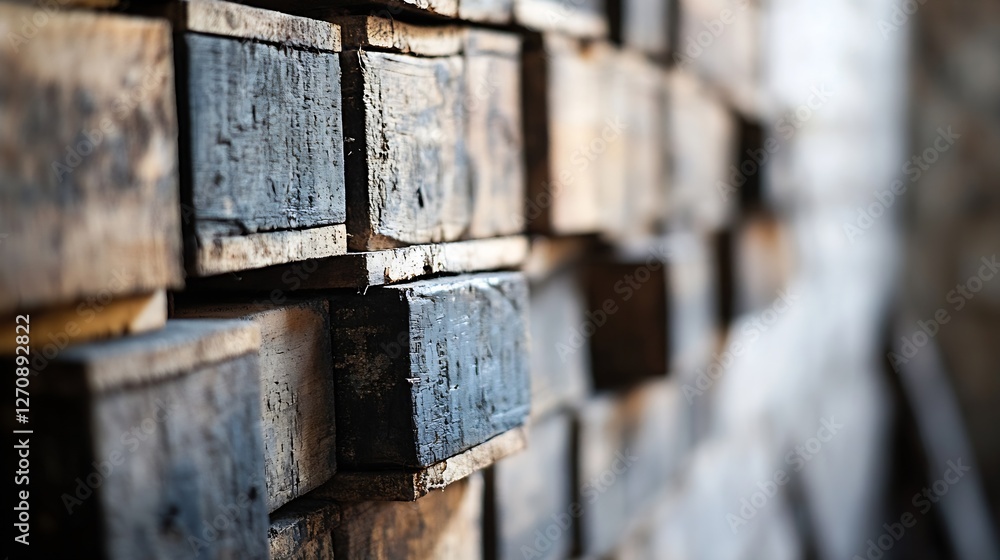 Aufkleber close up of rustic wood planks stacked together creating a textured surface for rustic decor themes 