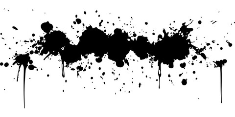 Black ink splatter banner on a white background