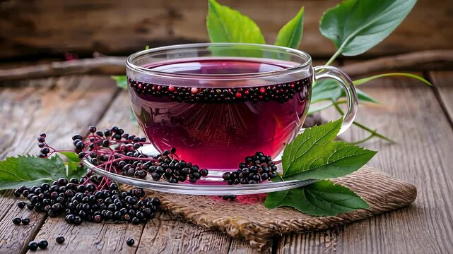Close-up of elderberry tea. Selective focus