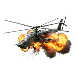 explosion of a helicopter in the air due to a shell hit