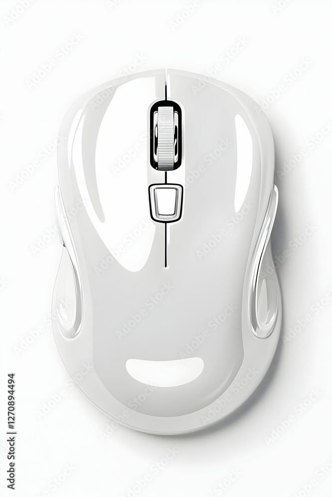 Poster white computer mouse on a white surface for office or home use and design element
