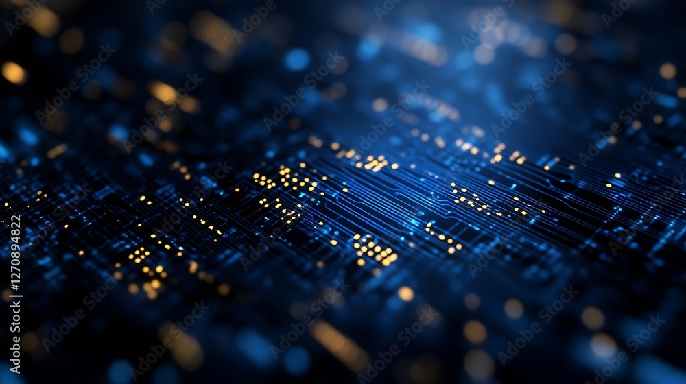 Fototapete Close up view of glowing digital data streams representing advanced technology and innovation : Generative AI