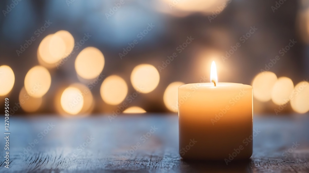 Aufkleber Close up of a glowing candle lit in a cozy setting creating a warm inviting atmosphere of relaxation : Generative AI