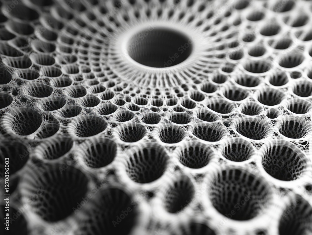 Poster close-up of a complex 3d printed metal lattice structure, showcasing its unique intricacy and precis