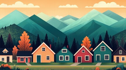 Colorful houses with mountains in the background