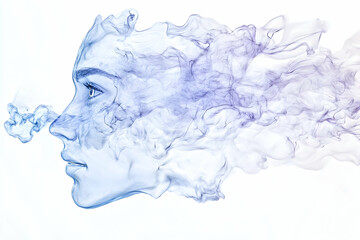 Fototapeta premium Woman's profile merged with smoke, concept idea for health or inner peace