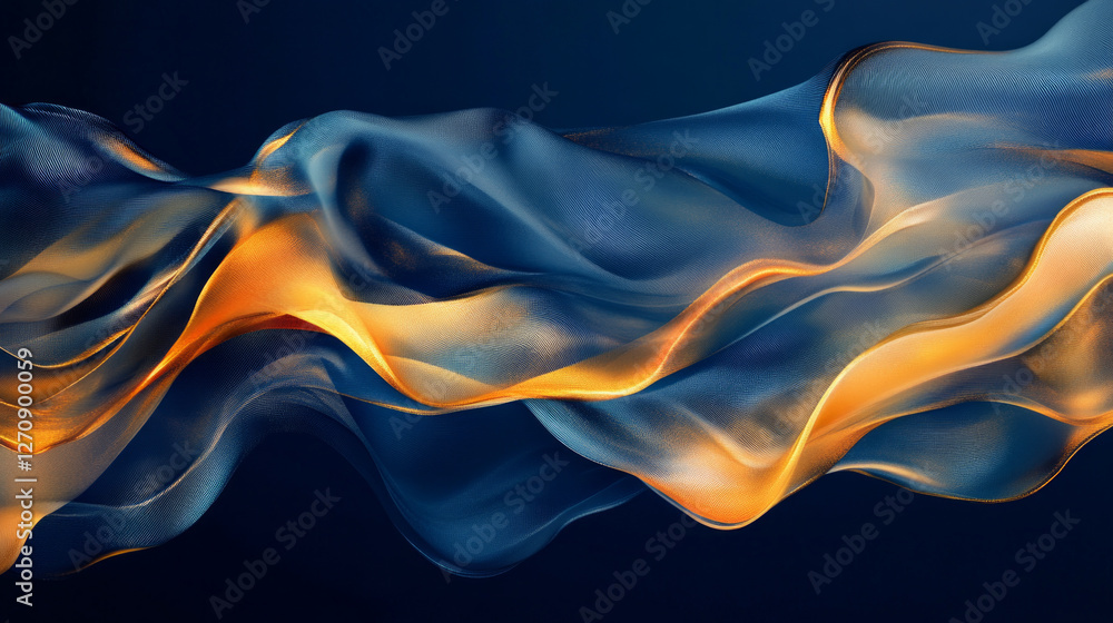Aufkleber fluid waves of deep blue and gold create an abstract visual experience that captivates the imaginati