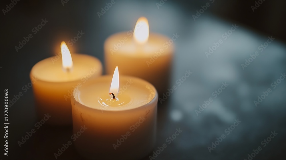 Poster Trio of Beautifully Lit Floating Candles in a Calm and Serene Setting : Generative AI