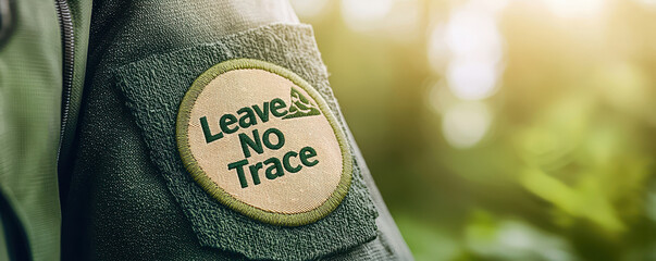 Fabric patch on hiker jacket promoting Leave No Trace principles