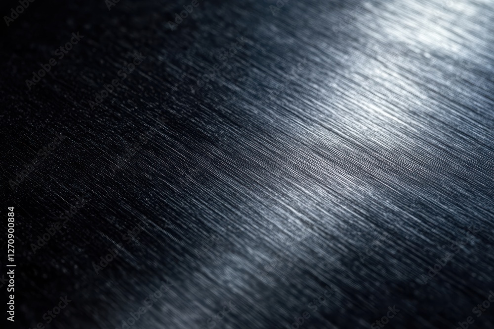 Poster reflective metal surface with subtle textures and light patterns in dark background