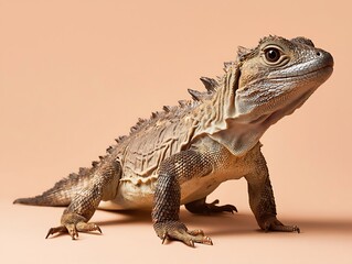 Naklejka premium Captivating close-up of a tuatara lizard studio setting reptile photography natural color palette