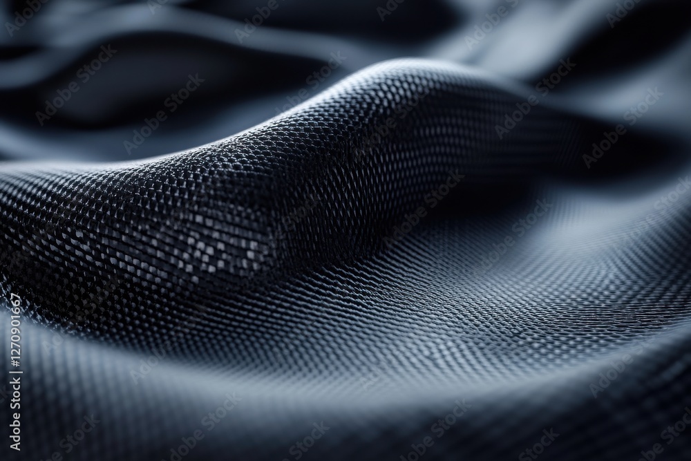 Aufkleber close-up view of textured black fabric with subtle waves and soft light reflections